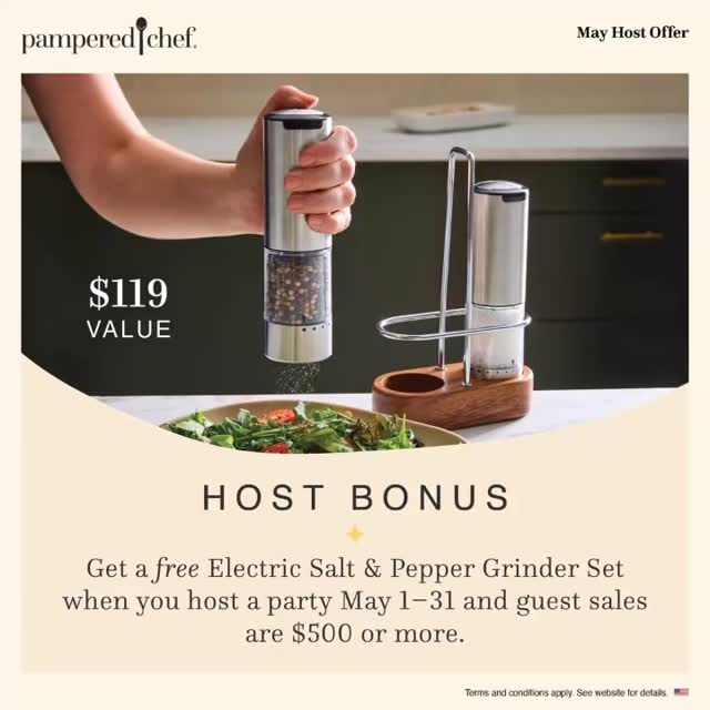 🚨 MAY HOSTS… this one’s for YOU!! 🚨

If you’ve even been thinking about hosting your own Pampered Chef party, this is your sign 👀

When your party hits $500 in sales (totally doable, promise 🙌), you’ll score the NEW Electric Salt & Pepper Grinder Set for FREE 🎉✨
Yes… FREE. No tricks. Just goodies 💃

And the fun part? You get to pick your party vibe:
🏡 In-home party
💻 Virtual party on Table
📖 Catalog party
📱 2 Day Texting Bundles Party (quick + easy fave!)

You invite your peeps, I do most of the work… and you sit back and enjoy the rewards 🙌

But listen… I only have a few May spots open and they’re gonna go FAST 🔥

👉 Drop a 🙋🏻‍♀️ or comment “HOST” and I’ll send you the details to grab your spot!