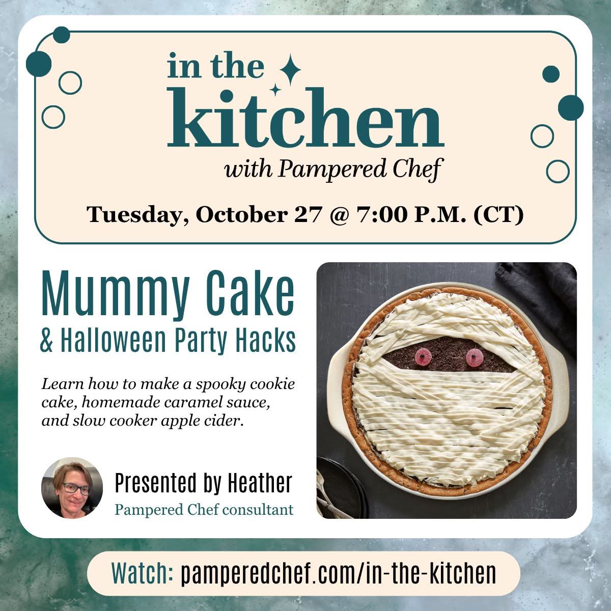 👻 BOO-YAH! Let’s Get Spooky in the Kitchen! 🎃

Who says Halloween treats have to be scary to make?! NOT ME! 😂

Join us TONIGHT, October 27, at 7 PM CT for some frightfully FUN kitchen inspiration!

We're whipping up:

🍪 Mummy Cookie Cake – Almost too cute to eat! (Almost!)

😋Homemade Caramel Sauce – Because everything's better with caramel!

🍎Slow Cooker Apple Cider – Cozy fall goodness without babysitting the stove!

PLUS, we'll share some Halloween party hacks to make entertaining a whole lot easier!

Because the only thing that should be scary this Halloween is your decorations... NOT your time in the kitchen! 😂

Who's ready for a little spooky kitchen magic? Drop a 👻 below if you'd love to join the fun!

🔗 https://www.pamperedchef.com/pws/robindae/in-the-kitchen